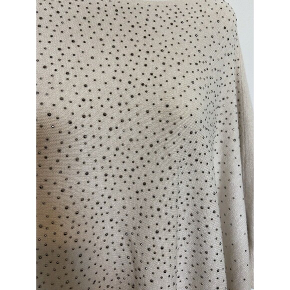 Ming Wang Poncho Sweater O/S Ivory Women's Rhinestone Look Beads Super Soft - Picture 3 of 9
